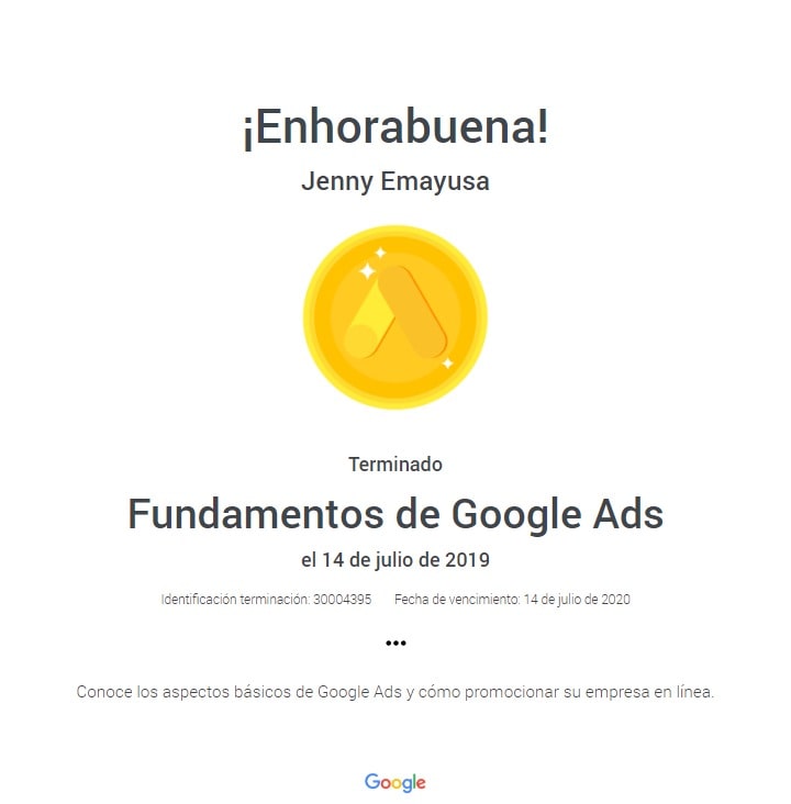 Certificación Google Ads Fundaments Bogotá Colombia